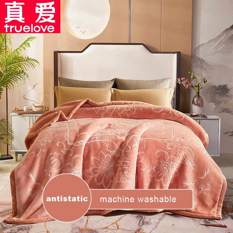 Embossed Classic DTY Velvet Polyester Raschel Cloud Frieze Bedding Blanket Solid Mink Fabric for Bed Cover