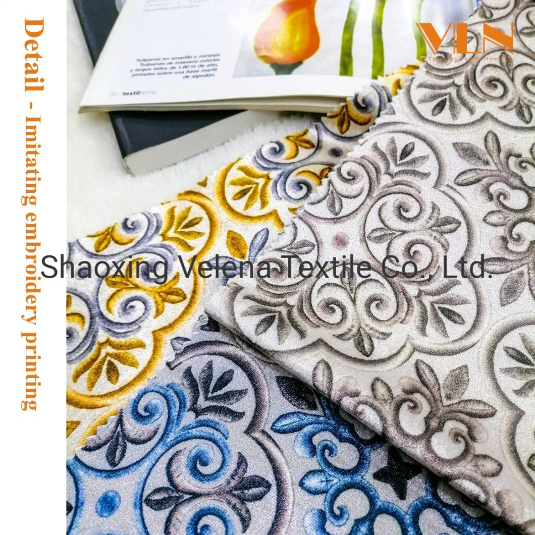 100% Polyester FDY Fudan Velvet with Imitating Embroidery Printing Fabric for Sofa, Curtain, Home Textile and Upholster Fabric